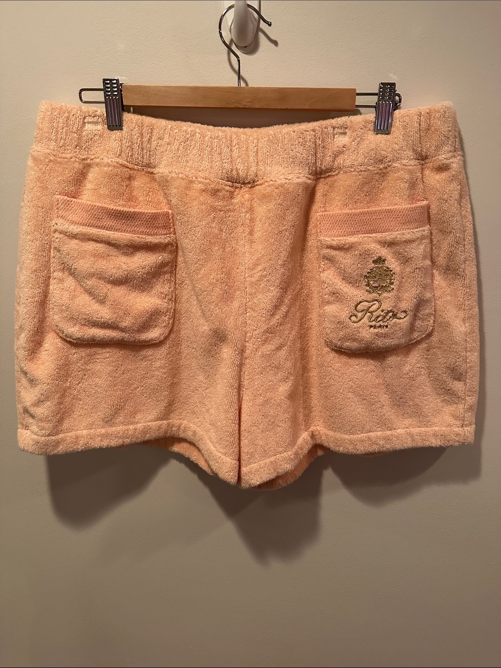 Frame x Ritz Paris Peach Terry Cloth Lounge Shorts with Front Pockets